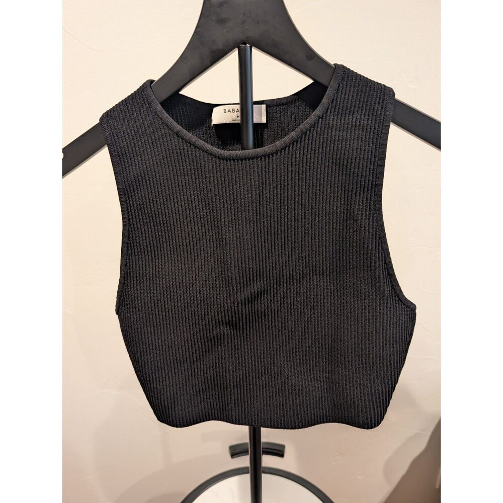 Babaton Ribbed Sleeveless Crop Top – Black M